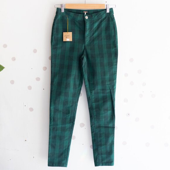 Free People | Green Plaid Pants - Picture 1 of 3